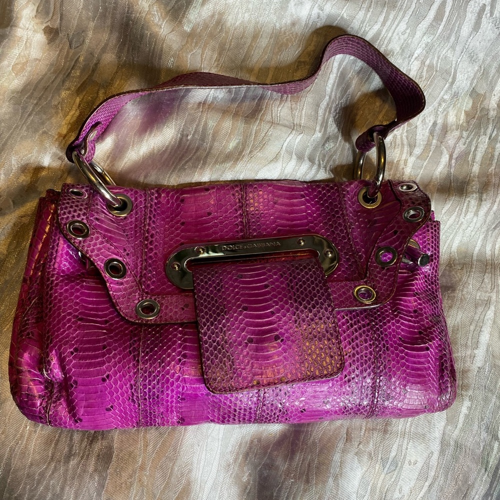 Dolce & Gabbana magenta snakeskin shoulder bag